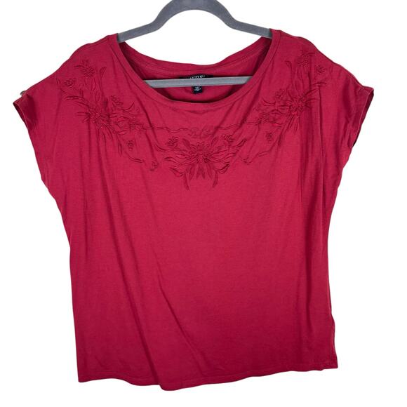 Lauren Ralph Lauren Red Short Sleeve Embroidered Cotton Modal T-Shirt Size XL - Picture 2 of 7